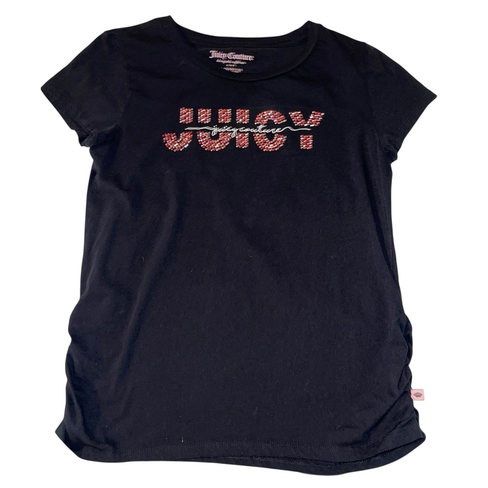 Juicy Couture Girls Rhinestone Logo Short Sleeve Black TShirt Size XL (16) EUC‎